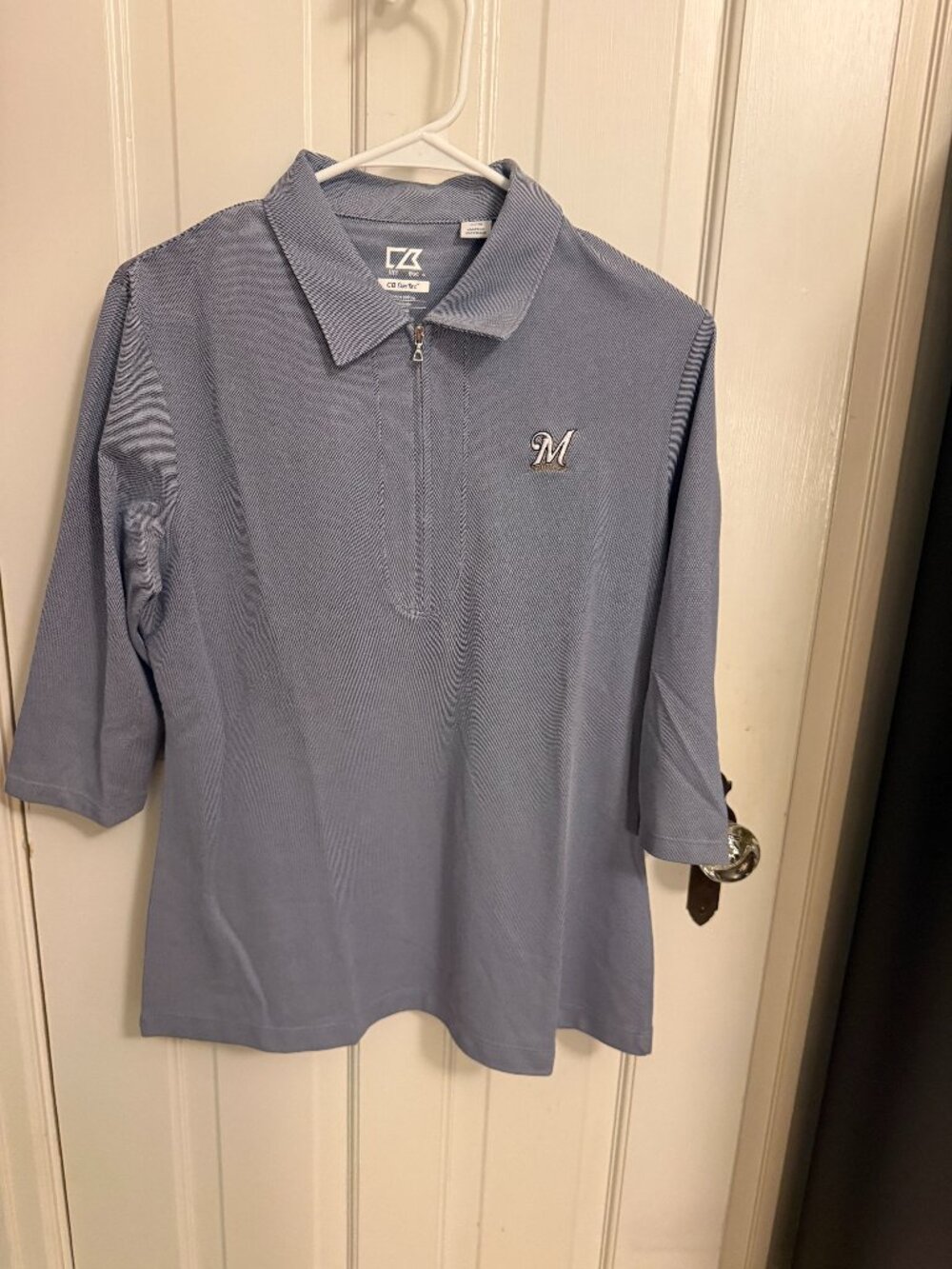 Cutter & Buck Milwaukee Brewers DryTech Quarter-Zip – Gray/Black – Large